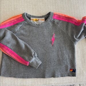Aviator Nation Gray Sweatshirt with Pink and Orange Stripes